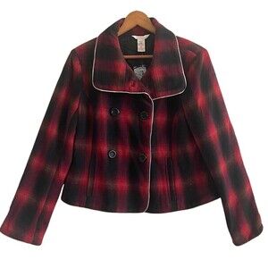 NWT Sundance Wool Plaid Country Jacket Sz 10 Red Academia Peacoat Crop